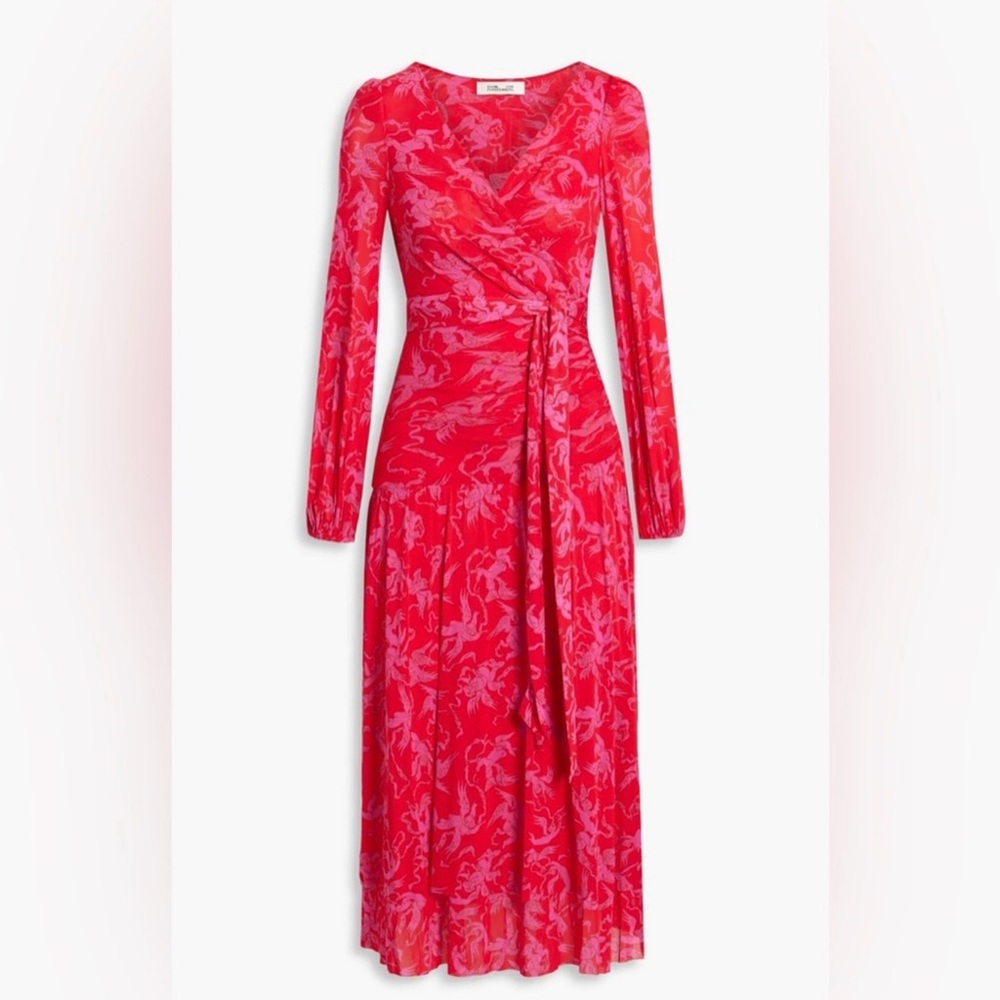 DIANE VON FURSTENBERG Catalina wrap-effect printed mesh midi dress XS